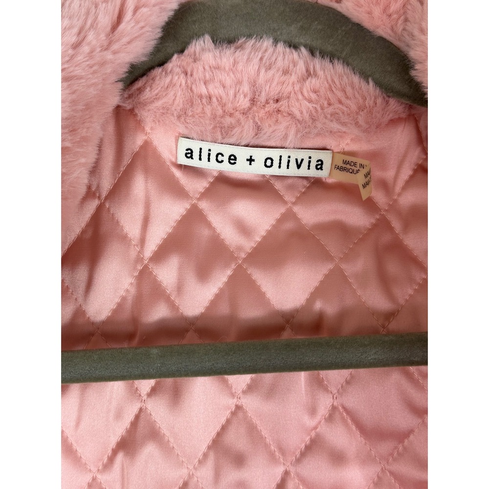 Alice + Olivia Faux Fur Coat Women's Notch Lapel Button Front Pink Size XS - Picture 6 of 7